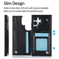 Étui Portefeuille en Cuir PU avec Support et Double Aimant Antichoc pour Samsung Galaxy S26 S25 Ultra S24 S23 S22 Plus avec Emplacements pour Cartes