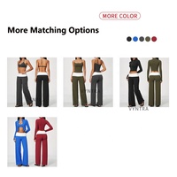 Ensemble de sport pour femme personnalisé, doux comme du beurre, avec blocs de couleur, comprenant un soutien-gorge, une veste à manches longues et un pantalon large, pour la gym, l'entraînement, le fitness, le yoga et le pilates