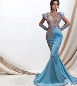 New Elegante Azul Silhueta Vestido de Noite Mulheres 1 Peça Princesa Maxi Prom Dress Lace Sequins Party Wear - Product Image 4