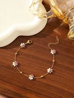 Bracelet en perles de verre fleuries faites à la main avec chaîne en acier inoxydable, bijoux pour femmes tendance, vente en gros