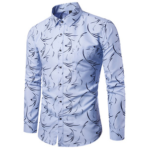 Nuovo stile a manica lunga camicia Casual stampata Slim Fit per gli uomini morbido e confortevole di grandi dimensioni fiore di primavera - Product Image 2
