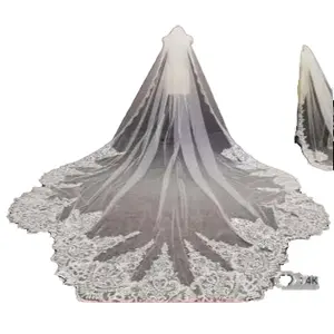 S1202A 2024 New Elegant Two-Layer Lace and Gauze Wedding Drag Tail Veil White Water-Soluble Perfect Campaign Bridal Veil