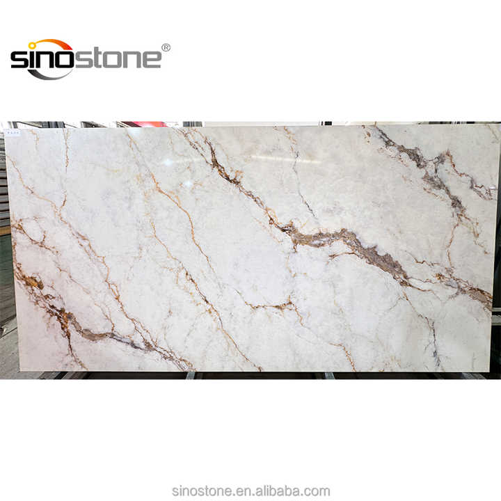 White Calacatta Gold Veins 3D Ink Printed Quartz Stone