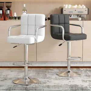 Kitchen Restaurant stable base soft PU Synthetic Leather Armless Hydraulic swivel stools bar chairs with back rest footrest set