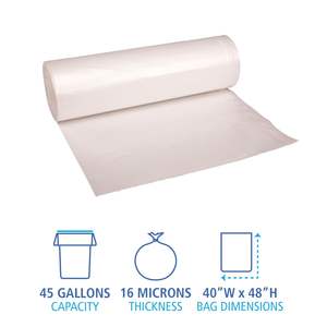 Rouleaux de sacs poubelle industriels sans mandrin Boardwalk 45 gal 16 microns 40x48 naturels 25 sacs/rouleau 10 pièces - Emballage haute densité - Product Image 6
