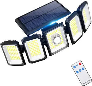 태양광 램프 야외 모션 센서 LED 태양광 보안 조명 원격 제어 5 헤드 IP65 광각 태양열 바닥 조명