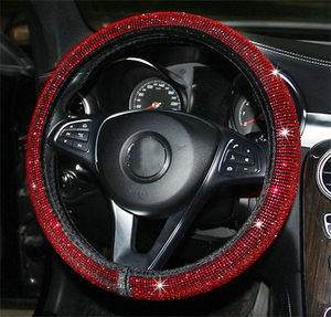 Pleuche-funda para <span class=keywords><strong>volante</strong></span> de coche, cubierta brillante de diamante <span class=keywords><strong>rosa</strong></span> - Product Image 4