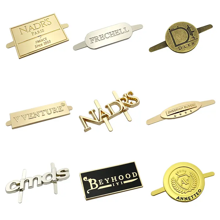 Bag accessories labels custom handmade gold brand name logo metal tags for handbags