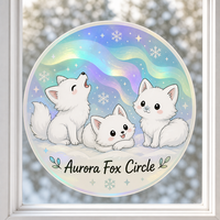 Autocollants personnalisés imperméables en PVC vinyle, motif renard arctique Kawaii, décalcomanie de fenêtre effet aurore, imprimé UV, autocollant décoratif électrostatique pour verre