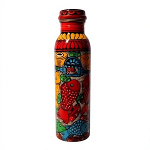 Gourde en cuivre de qualité alimentaire, bouteille en cuivre pur massif, motif floral, bouteille d'eau en métal avec couvercle, gourde de voyage portable - Product Image 1