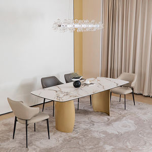 Moderna mesa de comedor extensible con patas y marco de metal de vidrio templado laminado de cerámica de 3mm de 8mm - Product Image 1