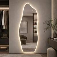 Miroir LED pleine longueur irrégulier, à intensité variable, 3 températures de couleur, rétroéclairé, anti-buée, sur pied ou mural, pour chambre et salon