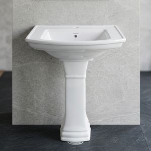 Lavabo de Cerámica Blanca de Calidad de Exportación con Pedestal, Montado en la Pared, para Baño - Product Image 6