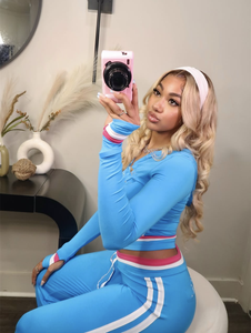 KY <span class=keywords><strong>Ropa</strong></span> Deportiva de Manga Larga para Mujer, Diseño a Contraste con Bloques de Color y Rayas - Product Image 2