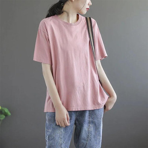 Women's Summer Short Sleeve T-Shirt Loose Fit Cotton Jersey Breathable Solid Color Plus Size Casual Wear - Product Image 3