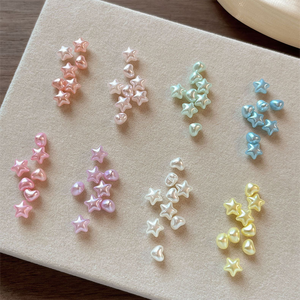 50 pièces de breloques pour ongles en forme d'étoile 3D, de cœur et de perle, irisées, pastel, formes mélangées, accessoires mignons pour la décoration des ongles, bricolage - Product Image 3