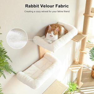 Giocattolo per Gatti FUKUMARU, Mensola Galleggiante a Forma di Albero a 2 Livelli con Cuscino Morbido, in Legno di Gomma Massiccio per Cartongesso da 16 Pollici - Product Image 4