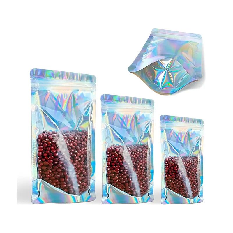 Wholesale Airtight Resealable Holographic Vegetables Rice Coffee Beans Zipper Food Storage Packaging Bag Mylar Bags