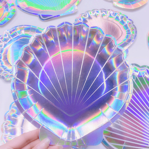 Vaisselle de table de forme spéciale de fête de sirène, gobelet en papier jetable, <span class=keywords><strong>assiette</strong></span> en papier 7 pouces 9 pouces ensemble d'assiettes en papier laser - Product Image 2