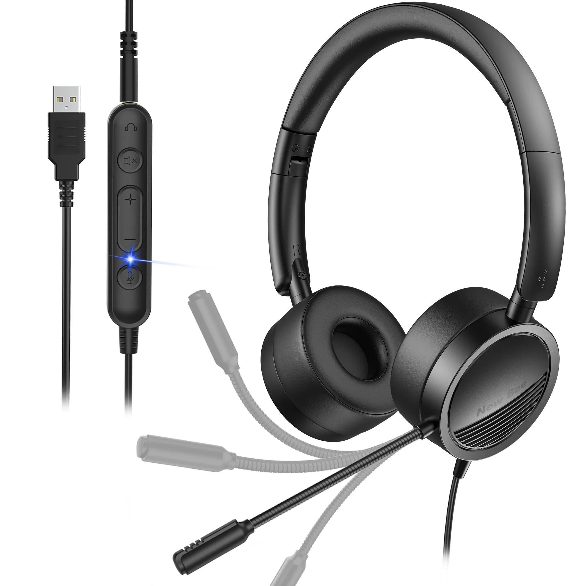 אוזניות סטריאו משרדיות Bee H360 חדשות עם מיקרופון מבטל רעשים שליטה מקוונת אוזניות USB חוטיות למחשב/Mac/נייד