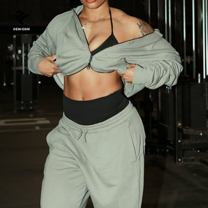 Survêtement lourd à impression bouffante avec logo personnalisé F5198 Ensemble sweat-shirt à capuche et pantalon de survêtement zippés de haute qualité pour femmes - Product Image 2