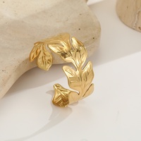 Bracelet jonc ouvert massif de luxe pour femme, plaqué or, motif feuille et fleur, en acier inoxydable, bijou raffiné pour soirée