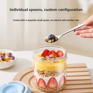 Pot en verre hermétique pour overnight oats, petit-déjeuner, salade, lait, smoothie, céréales, avec couvercle et cuillère, portable, pour réfrigérateur - Product Image 2