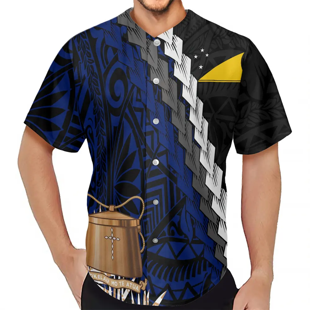 Casual Shirts For Men Tokelau Islands Design Men T shirt Polynesian Tribal Print Button Down Shirts Men Print On Demand