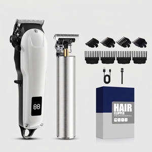 Set de 2 Piezas de Cortadora y Recortadora de Pelo Recargable para Hombre, Cuchilla de Acero Inoxidable, Productos Eléctricos para Barbería - Product Image 1