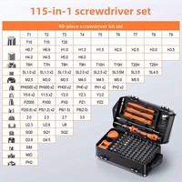 Kit de tournevis 115-en-1 en acier au carbone pour la réparation domestique et informatique, tournevis plats et cruciformes, outil de démontage pour montres