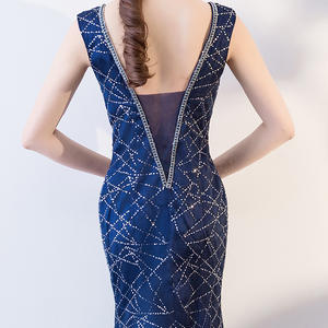 Abito <span class=keywords><strong>da</strong></span> <span class=keywords><strong>sera</strong></span> formale trasparente Sexy in cristallo pieno di lusso personalizzato Bule scuro abito <span class=keywords><strong>da</strong></span> donna - Product Image 5