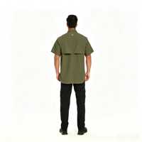 Chemise de pêche à manches courtes pour homme, boutonnée, avec fente dorsale, multi-poches, séchage rapide, protection solaire, pour la chasse et le travail en extérieur