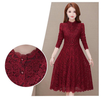 Vente en gros Automne/Printemps : Robe midi décontractée pour femme, grande taille, élégante, à manches longues, en dentelle, épaisse, tendance