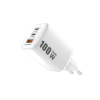 Chargeur mural USB C GaN 100W Justlink, 2 ports Type C, 1 port USB A, charge rapide PD QC, prise EU pour ordinateur portable, MacBook, téléphone