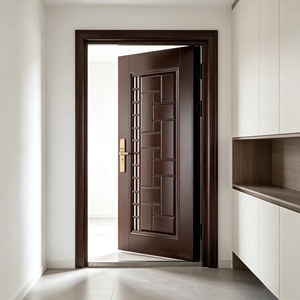 Porte de sécurité antivol en acier, porte d'entrée en métal avec impression imitation bois et fenêtre latérale pour villa et appartement - Product Image 4