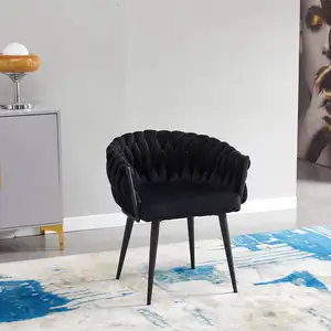 뜨거운 판매 거실 레저 블랙 직조 직물 팔걸이가있는 덮개를 씌운 식당 의자