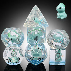 Juego de dados de dinosaurio azul DND al por mayor, dados de resina poliédrica con tema animal de 7 piezas para juegos de mesa RPG de mazmorras y dragones - Product Image 1