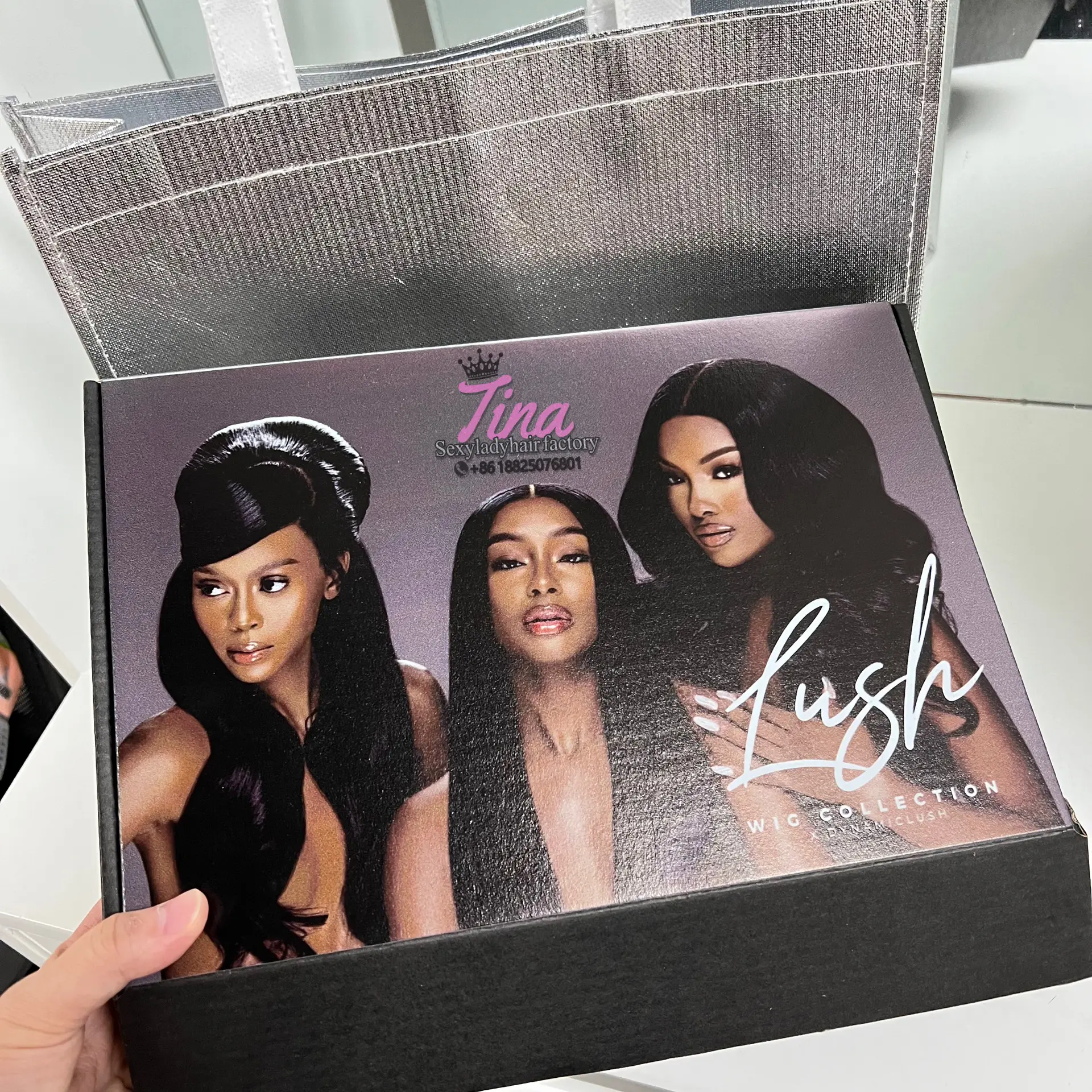 Wholesale paper bag custom logo shopping paper bag hair wig box