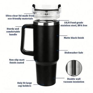 Gobelet isotherme personnalisé avec logo, 40 oz, avec poignée et paille, en acier inoxydable, pour café, bière, eau - Product Image 6