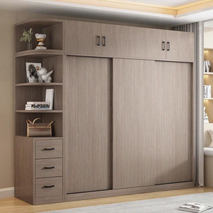 Armoire en bois massif, mobilier de chambre à coucher, style moderne minimaliste, ensemble complet prêt à l'emploi, porte coulissante, armoire épaissie - Product Image 3