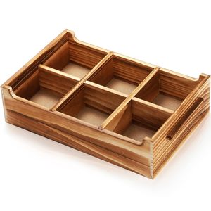 Caja de almacenamiento de madera con compartimentos, organizador rectangular para encimera, para bolsitas de té, dulces, color quemado retro YL240506 - Product Image 1
