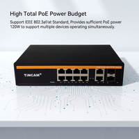 Commutateur PoE intelligent TiNCAM 8 ports, 2 ports Uplink, 2 ports SFP, alimentation interne 120W, non géré, Plug and Play, VLAN PoE pour caméra CCTV