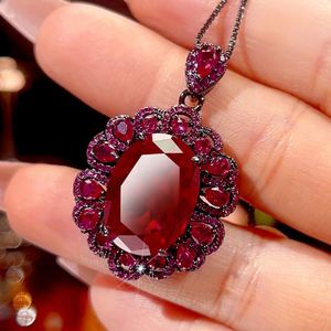 Fashion 13*18-10-12mm Red Zircon Black Gold Plated Eco-friendly Copper Vintage Pendant <b>Earring</b> <b>Set</b> Women's Zirconia Jewelry <b>Sets</b> - Product Image 4