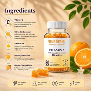 Gomitas con Sabor a Naranja y Vitamina C para Reforzar el Sistema Inmunitario, Sin Gluten, Sin OMG, Textura Suave, Marca Privada, Suplemento OEM - Product Image 3