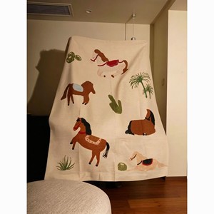 Cream Horse Safari Scene Flannel Blanket <b>Throw</b> Blanket Nap Blanket Wholesale Cozy Warm <b>Super</b> <b>Soft</b> for Home Office Nap - Product Image 1