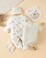 Ensemble 5 pièces pour bébé : sweat à capuche à manches courtes, veste longue en coton, combinaison de ramassage, pyjama cinq pièces, barboteuse 0-9 mois