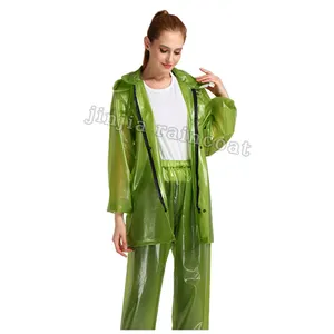 Manteau de pluie de mode coloré imperméable clair transparent PVC vestes et pantalons ensemble combinaison de pluie pour adultes