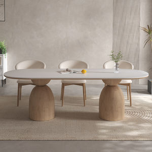 PurelyFeel Nordischer Massivholz-Steintisch für Zuhause, Restaurant, Villa, Langer Baumstamm-Cremetisch, Ovaler Arbeitstisch, Großer Plattentisch - Product Image 3