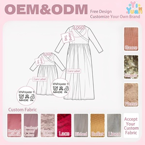 ชุดเดรสแม็กซี่ผ้าไหมนมเนื้อนุ่มยืดหยุ่น ลายดอกไม้สีเทา แขนยาว ระบายอากาศได้ดี ชุดคู่แม่ลูก - Product Image 2