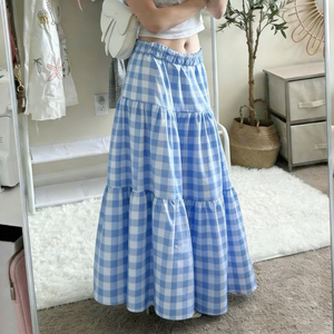 Falda Larga Maxi a Cuadros con Cintura Natural, Estilo Casual de Playa para Vacaciones de Verano - Product Image 6